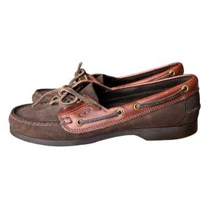 VTG Dexter USA Two Tone Leather Almond Moc Toe Boat Shoes Brown Women’s 9.5M